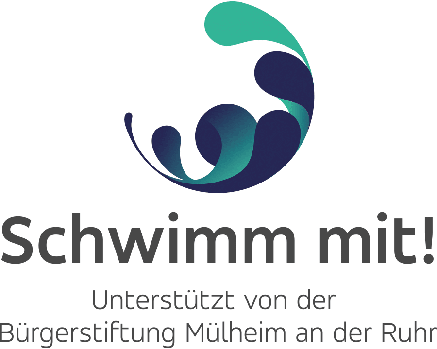 Logo von Schwimm mit! Die Aktion wird unterstützt von der Bürgerstiftung Mülheim an der Ruhr